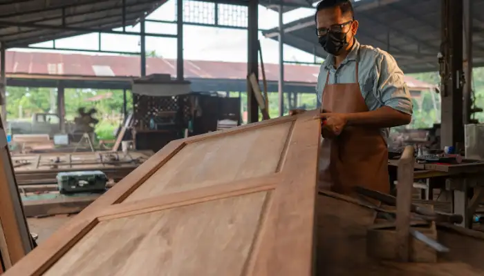 Ahsap kapi yenileme ve marangoz uygulamasi yapilan ic mekan calismasi